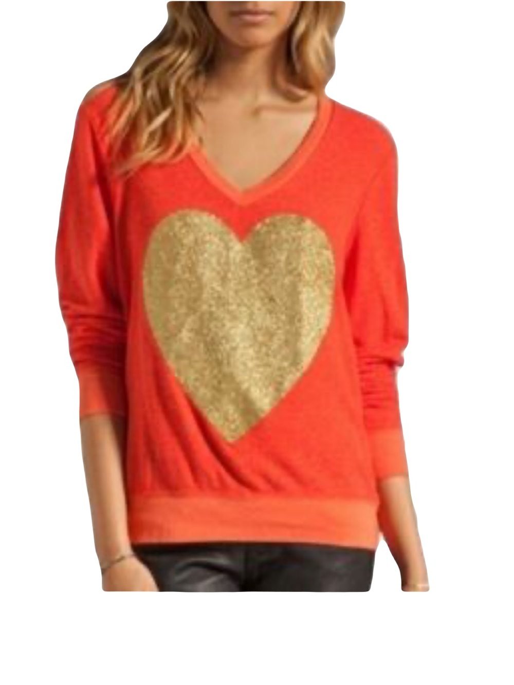 Wildfox orange pink shimmery gold heart long sleeve sweatshirt Fall Winter S